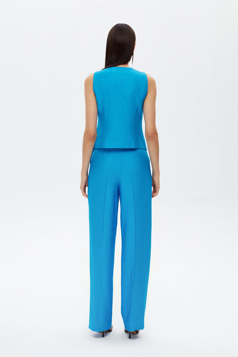 Azure blue high waist wide leg trousers